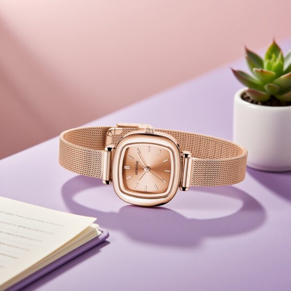 Rose Gold Square Quartz Watch by Newness. A minimalist, square-faced watch with a rose gold finish.