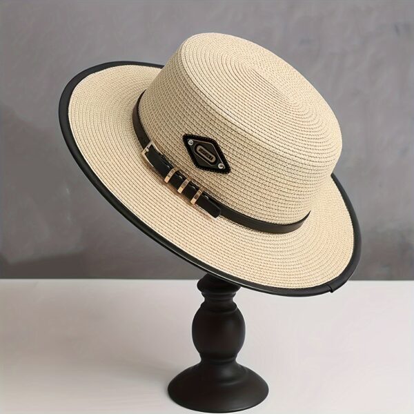 Stylish Newness Riviera Flat Top Straw Hat, perfect for sunny days. A wide-brimmed straw hat with a flat top, showcasing a chic and elegant design.