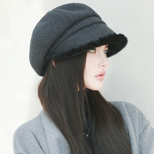 Newness Parisian Octagonal Beret Hat in stylish pose, showcasing its unique octagonal shape and lightweight fabric. Perfect for spring and fall.