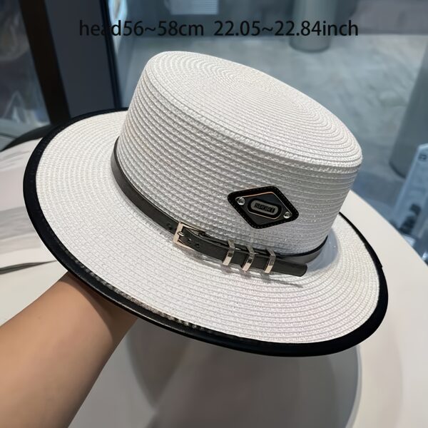 Stylish Newness Riviera Flat Top Straw Hat, perfect for sunny days. A wide-brimmed straw hat with a flat top, showcasing a chic and elegant design.