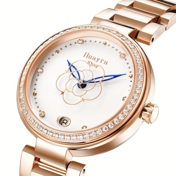 Celestial Bloom Women's Automatic Watch showcasing floral details and intricate watch mechanism.
