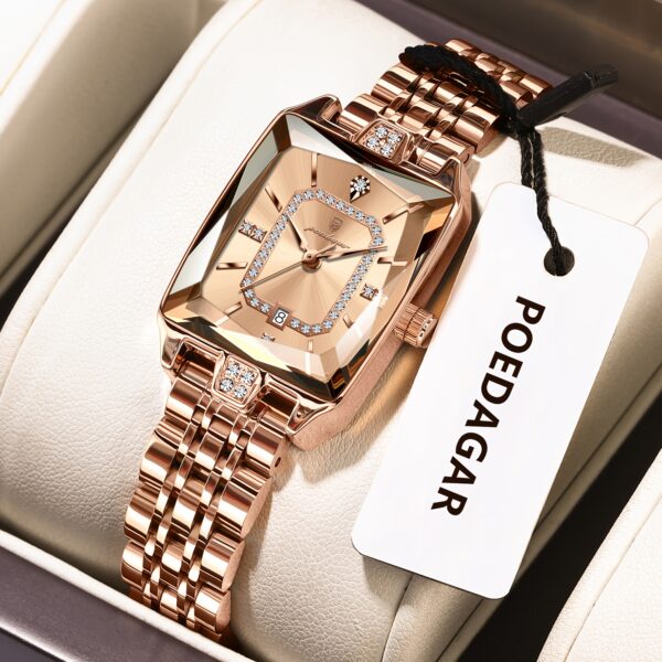 Newness Celestial Dusk Square Gold Watch: A sophisticated square gold watch, showcasing modern design and timeless elegance.