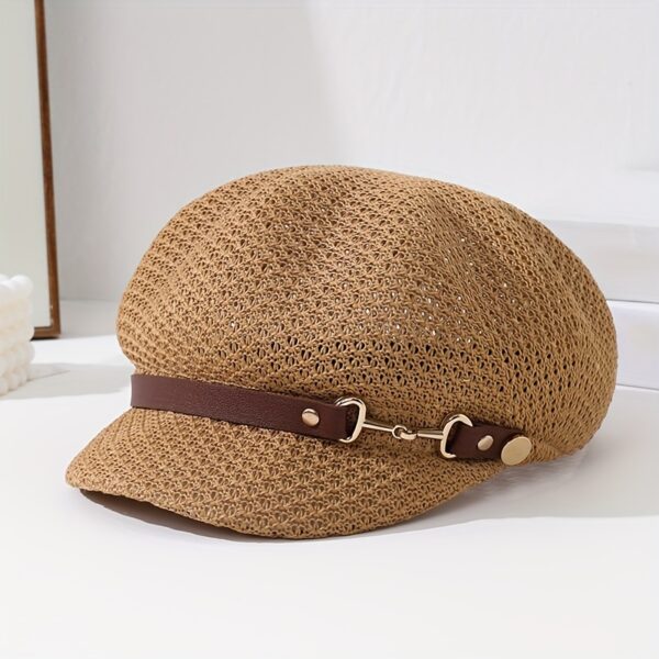 Stylish woman wearing the Newness Riviera Women's Newsboy Cap, showcasing its breathable and comfortable fit. Perfect for everyday wear or a special occasion.
