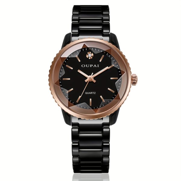 Midnight Bloom Ceramic Quartz Watch by Newness: A sophisticated ceramic watch with a sleek design, perfect for the modern woman.
