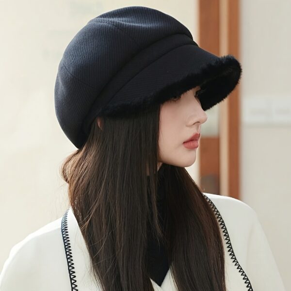 Newness Parisian Octagonal Beret Hat in stylish pose, showcasing its unique octagonal shape and lightweight fabric. Perfect for spring and fall.