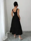 Effortlessly chic Newness Summer Solstice Lace Trim Midi Dress perfect for summer soirées and vacations Model wears a midi length dress with delicate lace trim