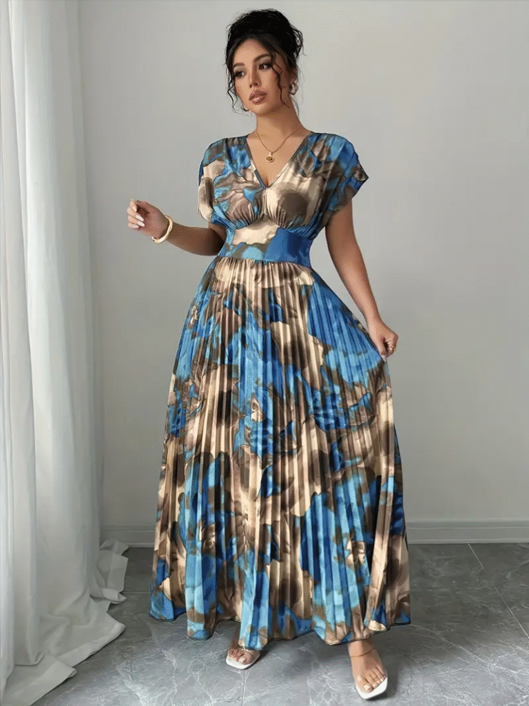 Effortlessly chic Azure Bloom Floral Print Maxi Dress by Newness, perfect for vacations and casual outings.