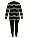 The Newness Riviera Wave Stripe Two Piece Set in a flattering pose on a model Effortless style perfect for spring and fall
