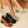 Newness Camille Bow Mary Jane Heels in elegant beige showcasing the delicate bow and comfortable silhouette