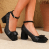 Newness Camille Bow Mary Jane Heels in elegant beige showcasing the delicate bow and comfortable silhouette