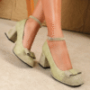 Newness Camille Bow Mary Jane Heels in elegant beige showcasing the delicate bow and comfortable silhouette