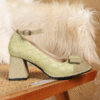 Newness Camille Bow Mary Jane Heels in elegant beige showcasing the delicate bow and comfortable silhouette