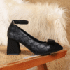 Newness Camille Bow Mary Jane Heels in elegant beige showcasing the delicate bow and comfortable silhouette