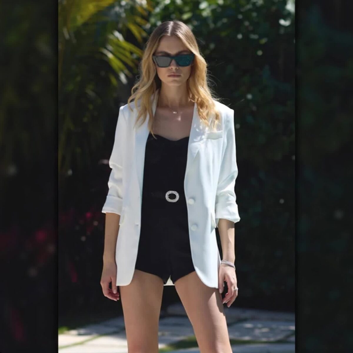 Summer Breeze Womens Satin Blazer in versatile style perfect for casual office or everyday wear Model showcasing the blazers smooth comfortable fit and sophisticated look