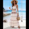 Casablanca Sunset Tribal Print Skirt Set by Newness A stylish two piece outfit featuring a flowing skirt and coordinating top with a vibrant tribal print perfect for a bohemian look