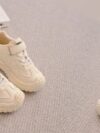 Stylish beige and white Active Ace Kids breathable casual sneakers with soft EVA sole and A branding perfect for boys and girls aged 14 and under