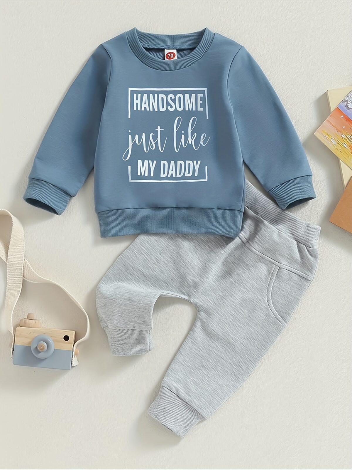 Stylish boys letter print sweatshirt and pants set in grey perfect for spring and fall The comfortable crew neck sweatshirt features a trendy letter print and is paired with matching pants