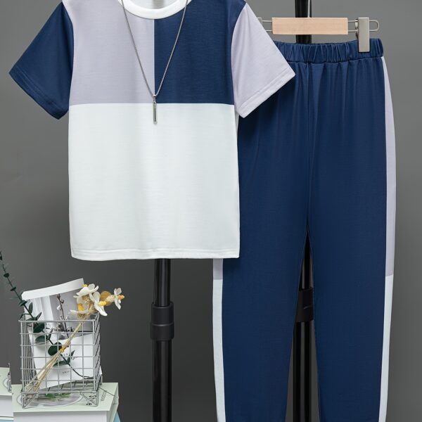 Stylish boys color block clothing set in desert dune tones Comfortable polyester blend perfect for everyday wear and play