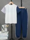 Stylish boys color block clothing set in desert dune tones Comfortable polyester blend perfect for everyday wear and play