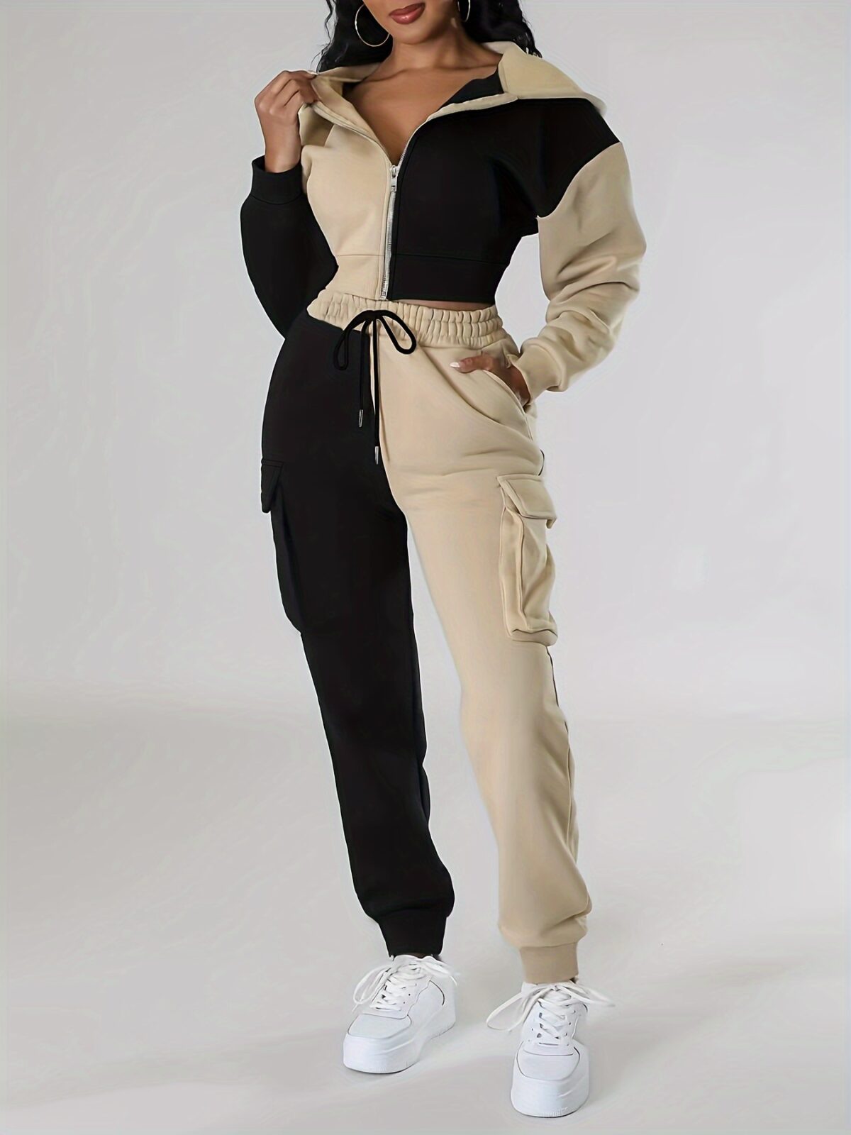 Model wearing the Newness Milan Color Block Tracksuit showcasing its comfortable fit and modern color blocking design