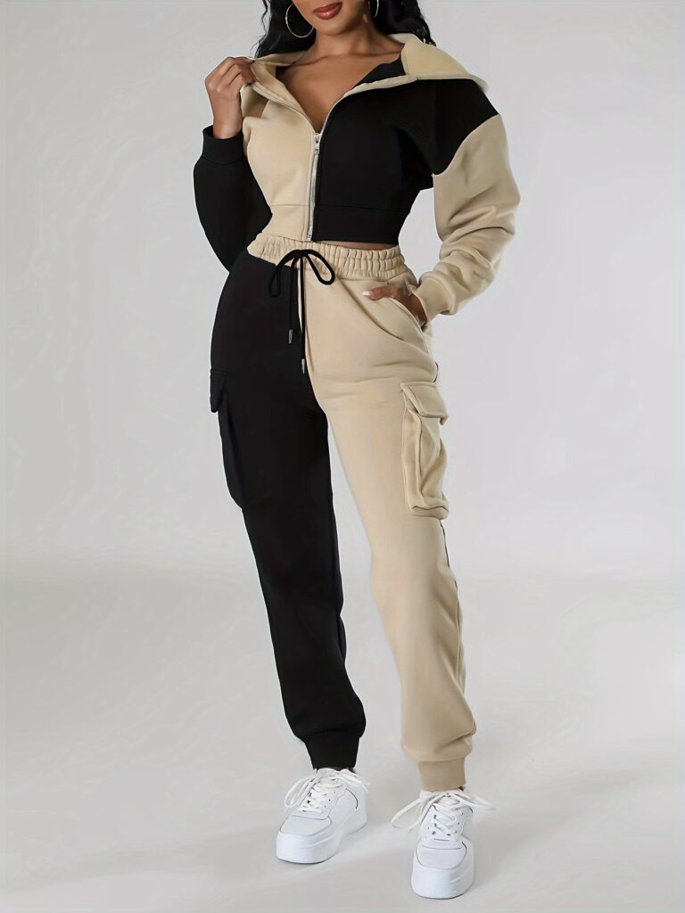 Model wearing the Newness Milan Color Block Tracksuit, showcasing its comfortable fit and modern color blocking design.