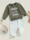 Stylish boys letter print sweatshirt and pants set in grey perfect for spring and fall The comfortable crew neck sweatshirt features a trendy letter print and is paired with matching pants
