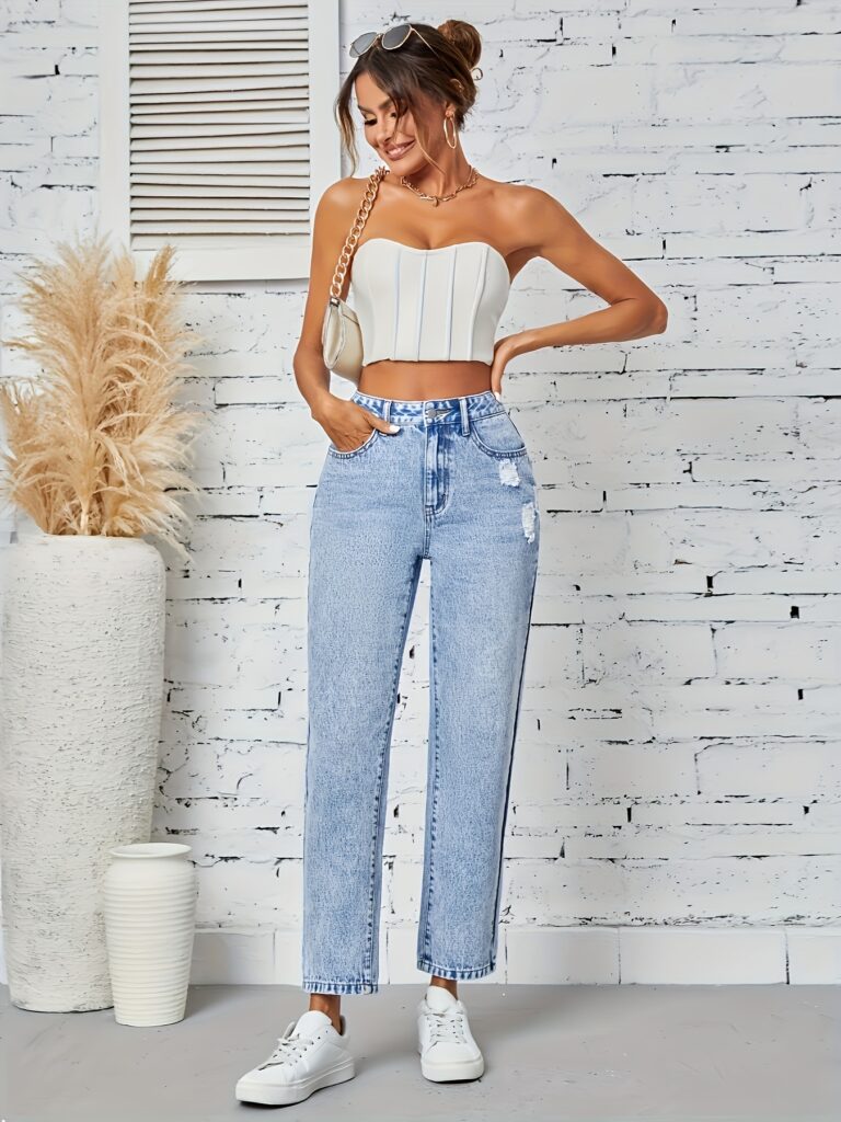 Flatlay of Newness' Parisian Chic Classic Straight Leg Jeans, showcasing the premium denim and perfect straight-leg fit.