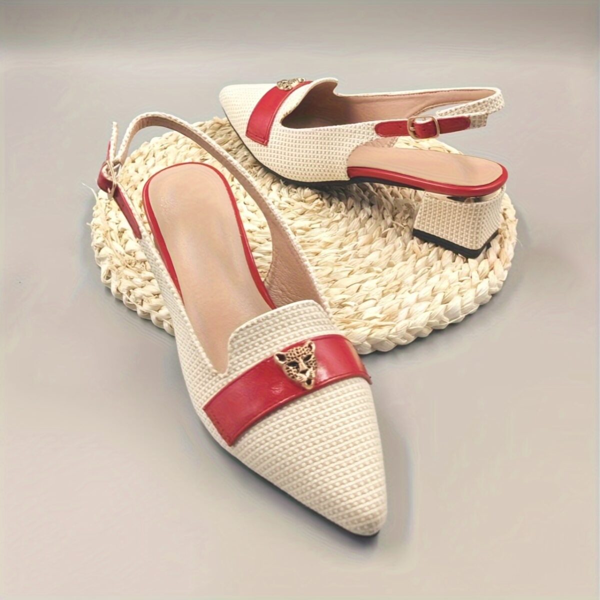Newness Leopard Luxe Flax Slingback Heels Flax slingback heels with a leopard clasp pointed toe and block heel Perfect for adding all season elegance to any outfit