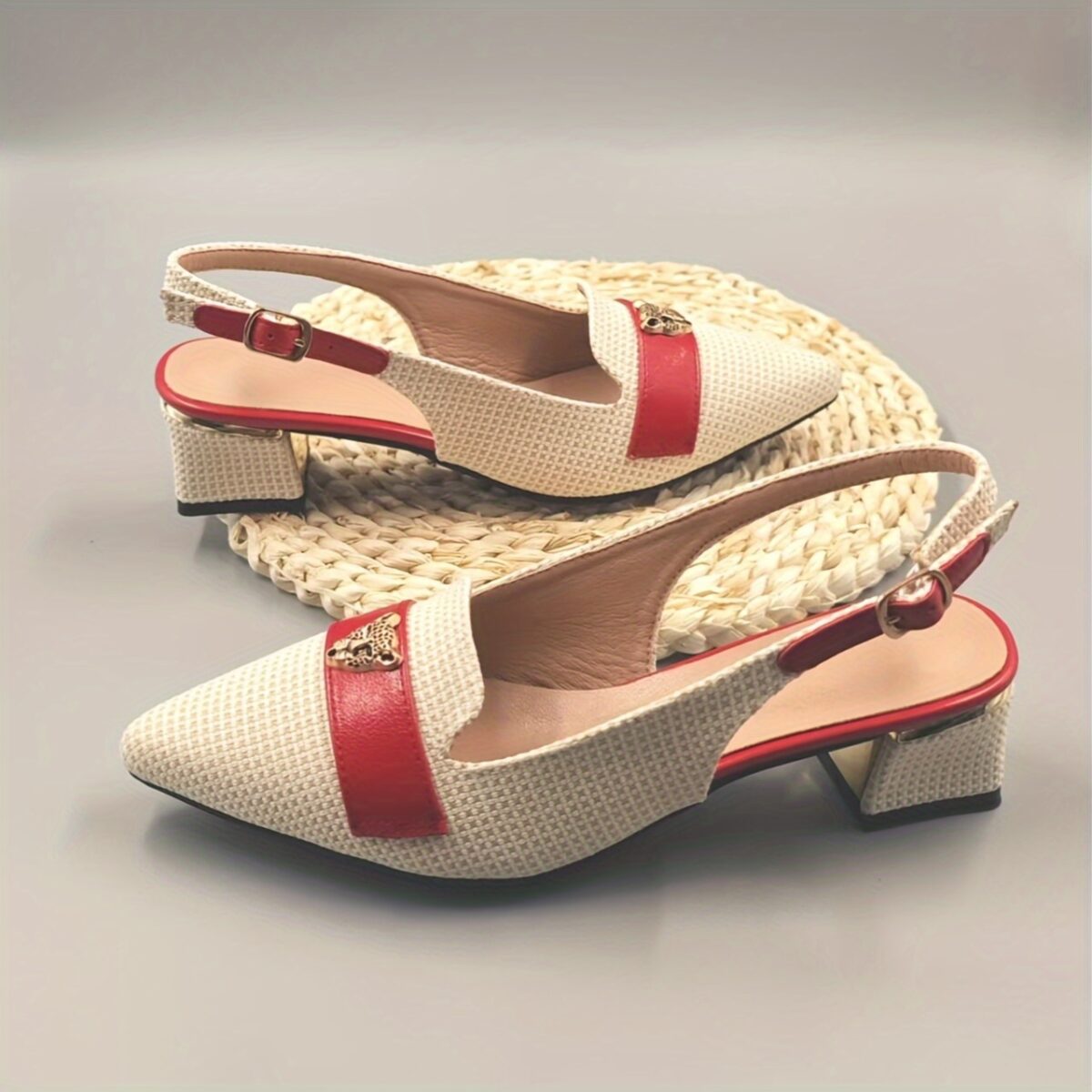 Newness Leopard Luxe Flax Slingback Heels Flax slingback heels with a leopard clasp pointed toe and block heel Perfect for adding all season elegance to any outfit