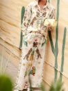 Embrace effortless chic in the Newness Escape to Paradise Tropical Print Pantsuit This vibrant pantsuit perfect for vacations and summer days features a stunning tropical print