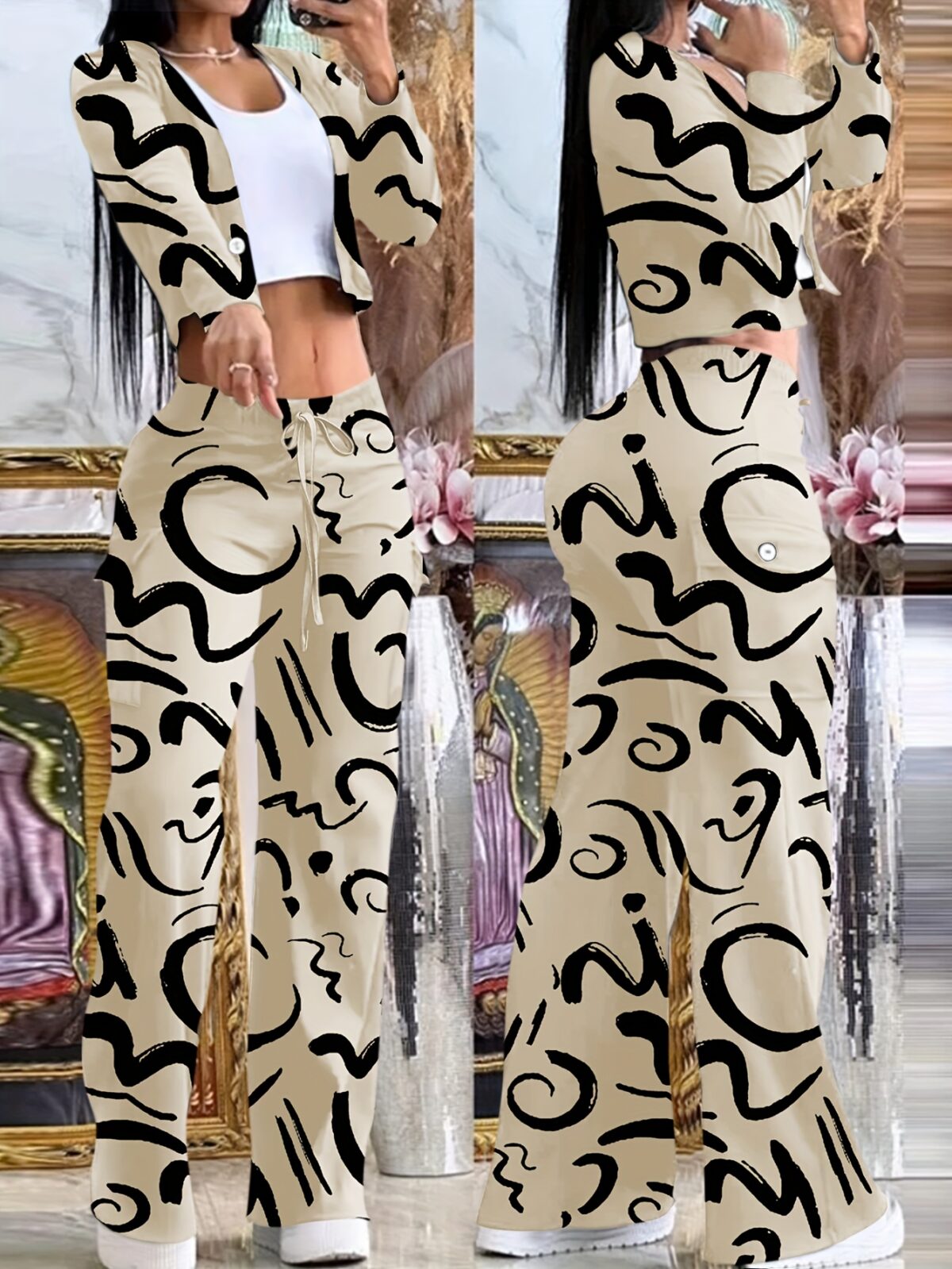 Stylish Cairo Nights Geometric Print Set from Newness Two piece outfit in chic modern geometric print perfect for spring and summer