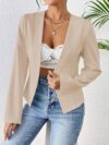 Flattering beige blazer for women featuring a chic asymmetrical hem perfect for both casual and formal occasions