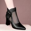 Newness Metropolitan Pointed Block Heel Boots Modern pointed toe boots with breathable mesh showcasing a stylish block heel and durable sole perfect for all day wear