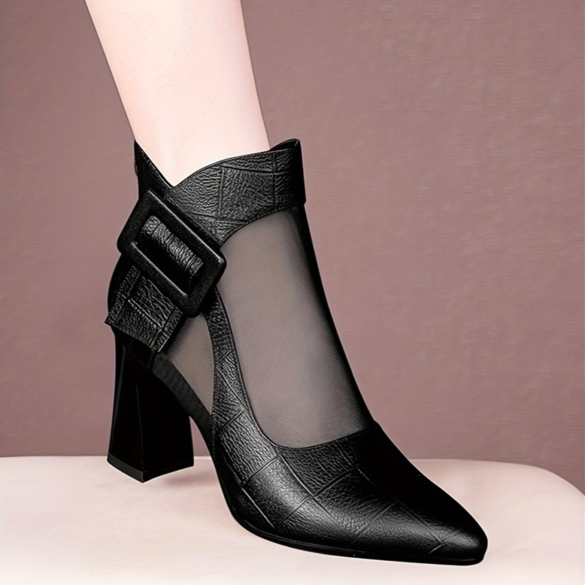 Newness Metropolitan Pointed Block Heel Boots Modern pointed toe boots with breathable mesh showcasing a stylish block heel and durable sole perfect for all day wear