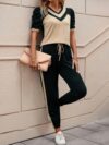 Stylish Cairo Color Block Pants Set by Newness A chic modern two piece outfit in a vibrant color block design
