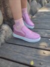 Girls glitter canvas shoes Sparkle Steps in pink showcasing the sparkly glitter fabric and comfortable design Perfect for adding a touch of glam to any outfit