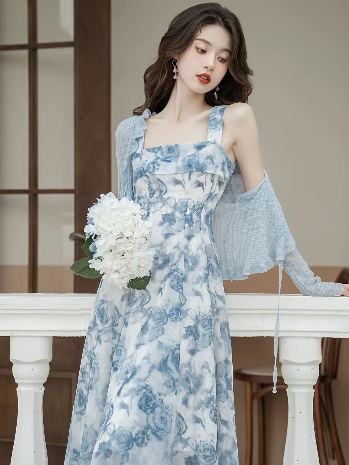 Effortlessly chic Azure Bloom Floral Halter Dress Set perfect for summer soirées and garden parties