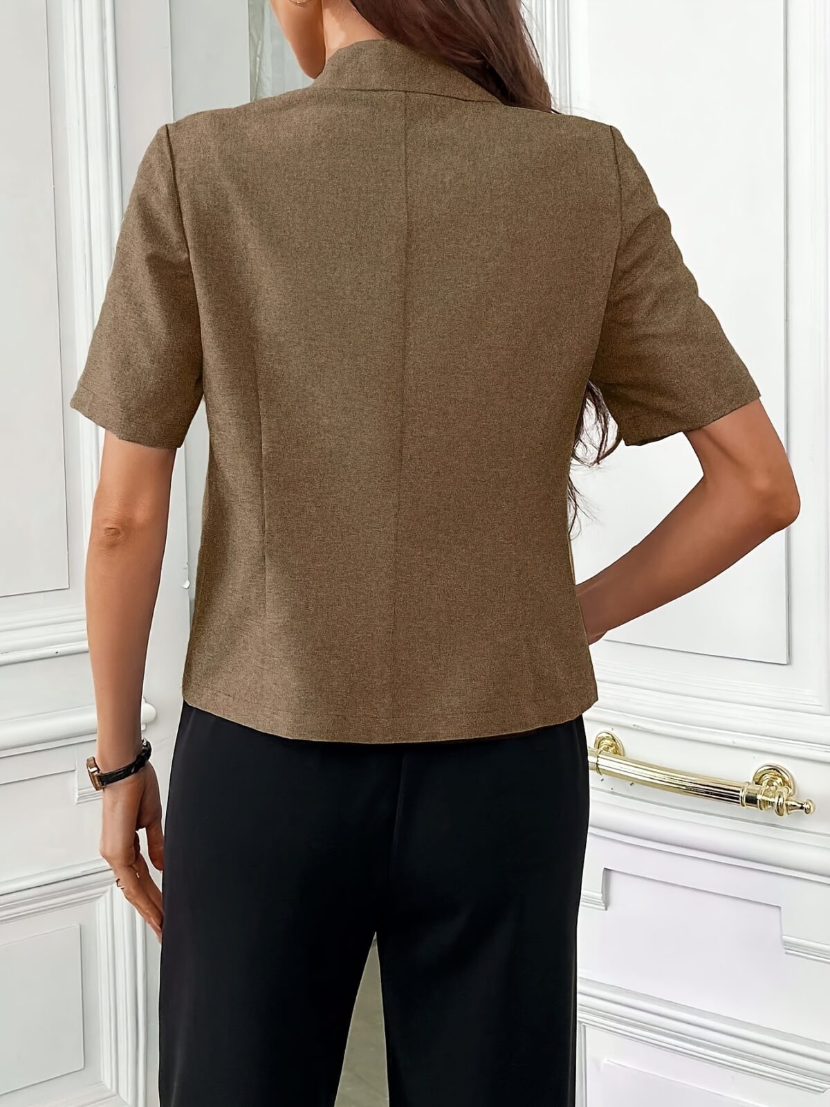 Stylish Brownish Golden Summer Breeze Womens Short Sleeve Blazer Loose Fit Perfect for Casual or Office Wear