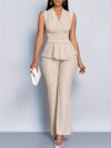 The Newness Milan Ruched Wide Leg Pants Set in a flattering pose showcasing its sophisticated design and chic style Perfect for an evening event