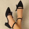Newness Bow Detail Pointed Toe Pumps Chic wide width heels in black featuring a delicate bow mid block heel and durable rubber sole perfect for both casual and formal wear