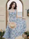 Effortlessly chic Azure Bloom Floral Halter Dress Set perfect for summer soirées and garden parties