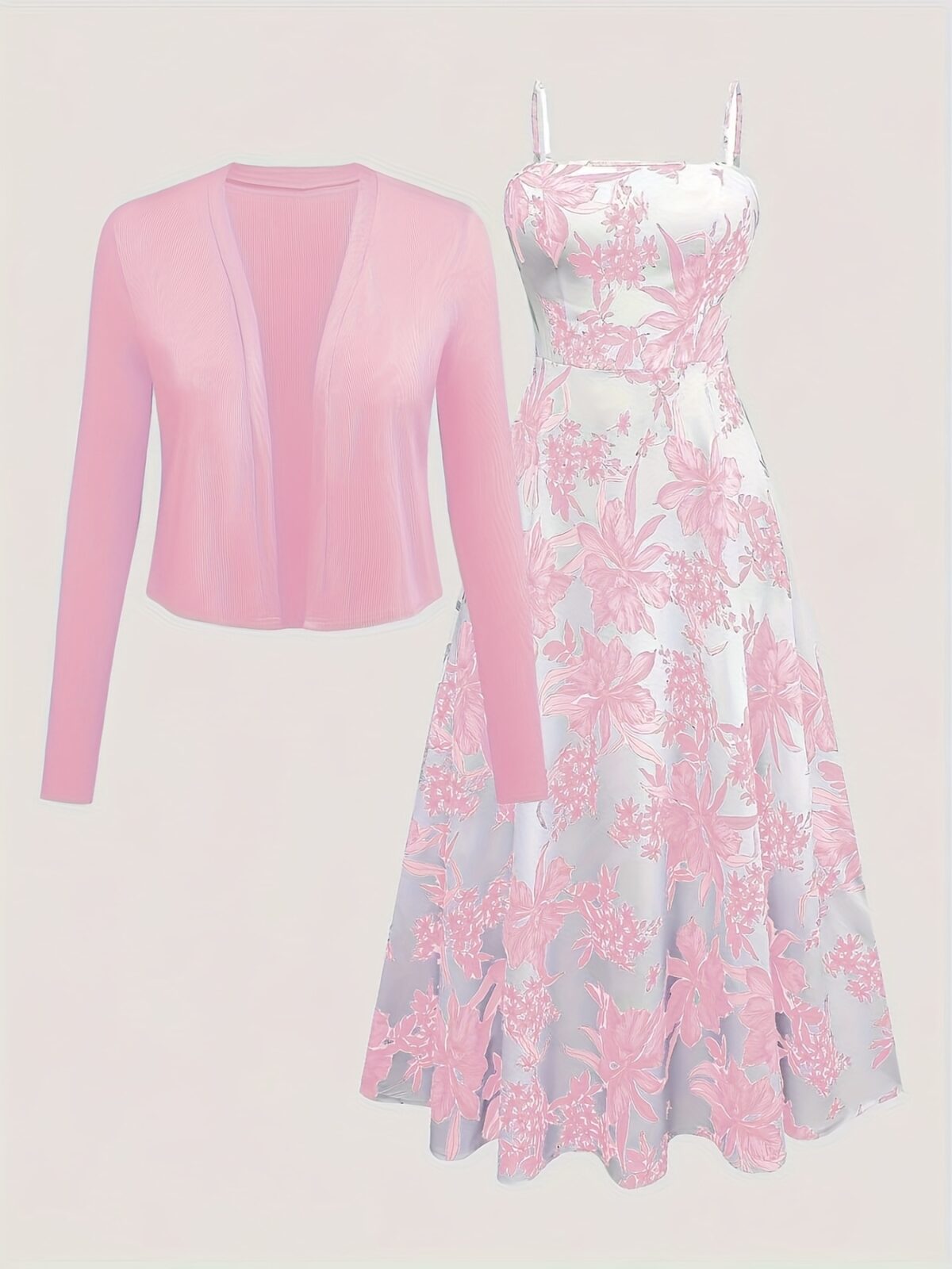 Effortlessly elegant Newness Summer Solstice Floral Print Dress Set A sophisticated two piece set featuring a floral print dress and matching accessories perfect for any occasion