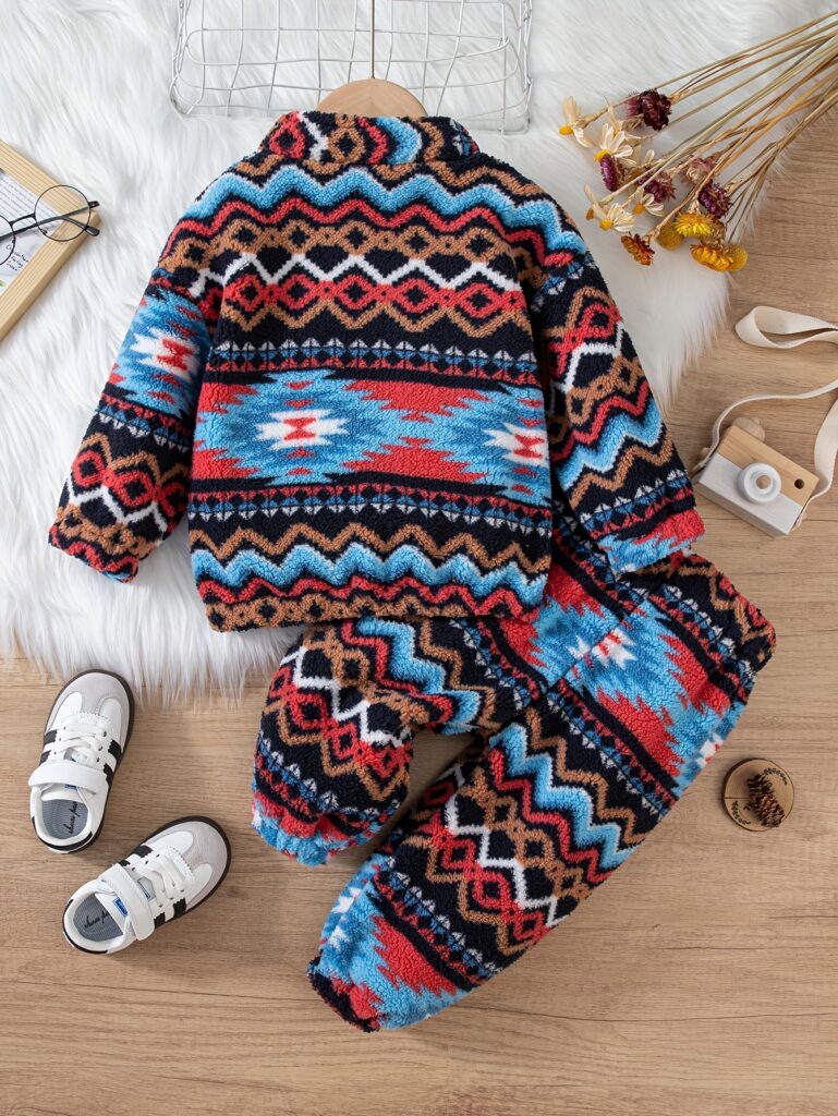 Newness Girls Tribal Hoodie Set: A cozy paisley print fleece-lined hoodie and jogger set, ideal for fall and winter.