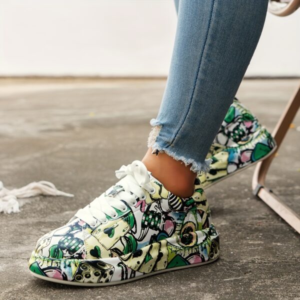 Newness Playful Heart  Money Print Casual Sneakers Comfortable and stylish sneakers featuring a playful heart and money print design