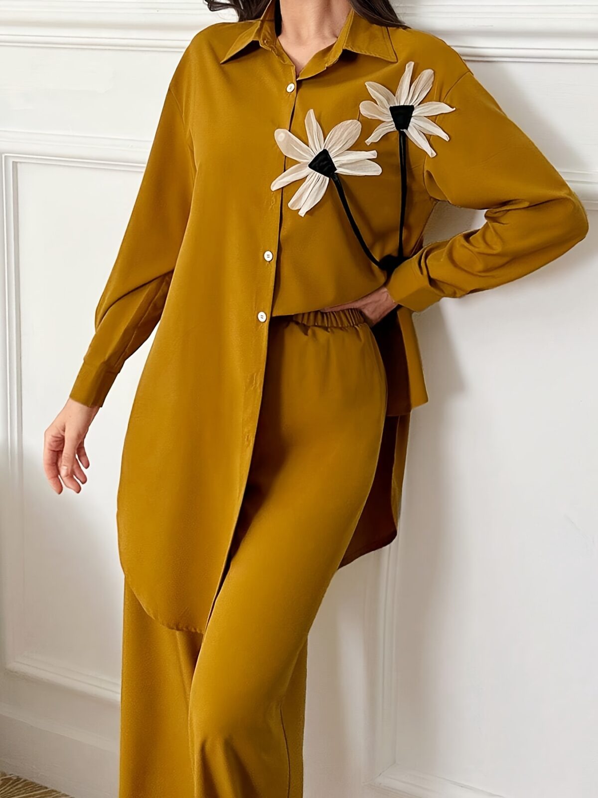 Newness Botanical Bloom Floral Applique Set A chic two piece outfit perfect for spring and fall featuring delicate floral appliques