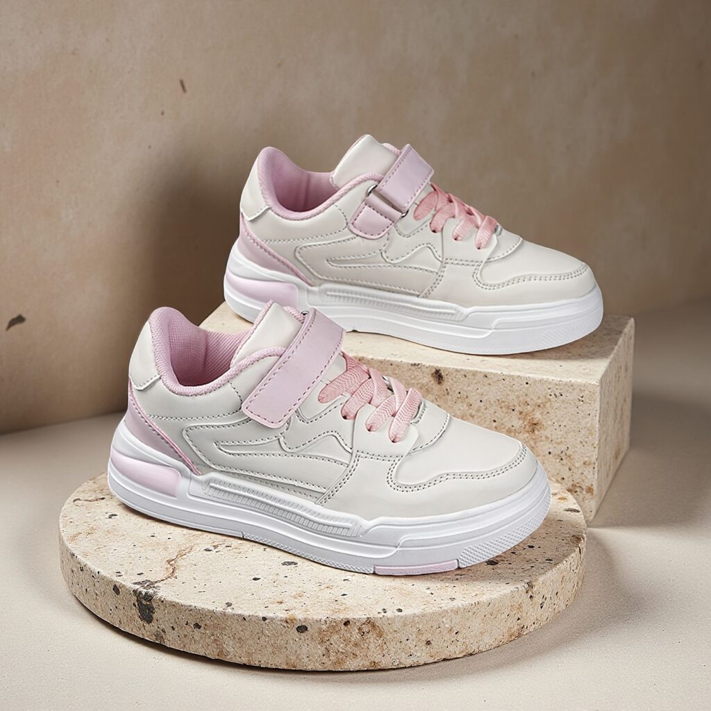 Pastel Plaid Pacers: Girls' adorable plaid low-top sneakers, perfect for casual wear, running, or everyday adventures. Features a cushioned EVA sole and breathable PU upper for all-season comfort.