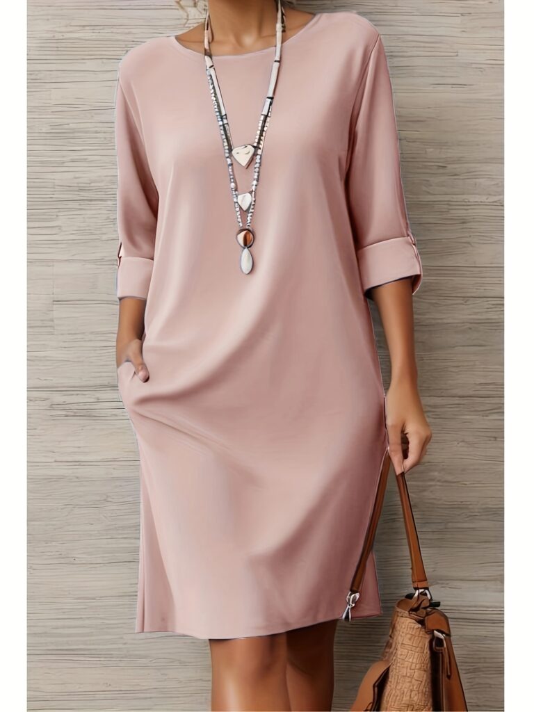 The Newness Parisian Beige Midi Dress: Effortless chic, perfect for office to evening. A versatile beige midi dress.
