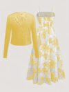 Effortlessly elegant Newness Summer Solstice Floral Print Dress Set A sophisticated two piece set featuring a floral print dress and matching accessories perfect for any occasion