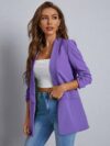Modern Muse Womens Light Blue Casual Office Blazer a versatile light blue blazer perfect for the office or casual wear Flattering silhouette Model wearing a light blue blazer