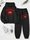 Stay cozy and stylish in the Newness Sunset Boulevard California Print Hoodie  Sweatpants Set Fleece lined for ultimate comfort this chic set features a vibrant California print